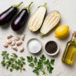 Raw ingredients for garlic herb grilled eggplant