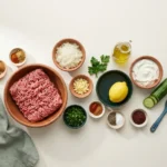 Raw ingredients for air fryer beef kofta kebabs
