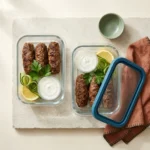 Air fryer beef kofta kebabs portioned for meal prep