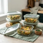 Meal prep containers with keto bacon mushroom spinach breakfast casserole meal prep squares