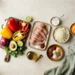 raw ingredients for keto chicken fajita bowl arranged before cooking