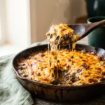 One-pan keto ground beef casserole with cream cheese, cheddar, and mozzarella