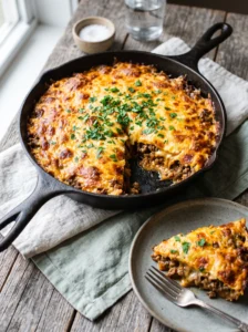 Extra-cheesy keto ground beef casserole with a broiled golden crust