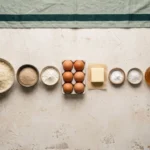 Almond flour, coconut flour, psyllium husk, eggs, butter and cider vinegar in small bowls before mixing