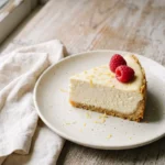 Keto cheesecake without erythritol, sliced to show the almond flour crust and creamy filling