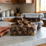 Carnivore garlic butter steak bites portioned into a meal-prep container