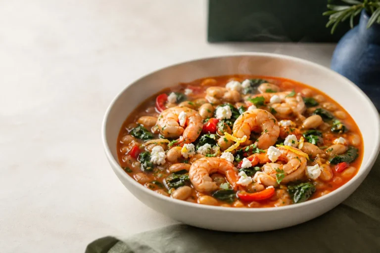 Mediterranean Shrimp and White Bean Stew with Lemon