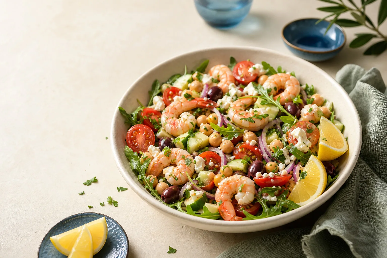 No Cook Mediterranean Shrimp Salad with Chickpeas