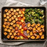 Ingredients for Tofu Broccoli Sweet Potato Meal Prep Sheet Pan
