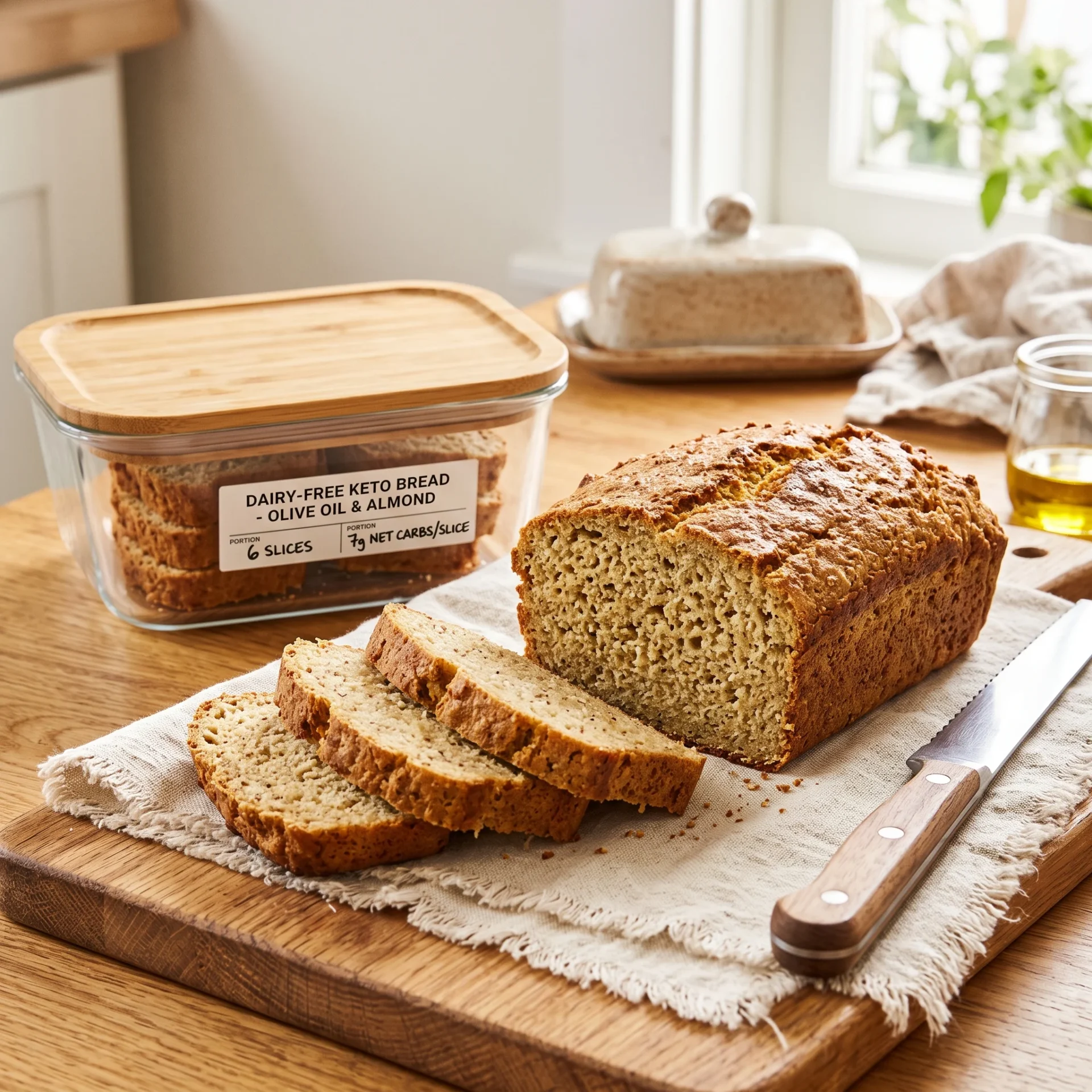 Storage for dairy free keto bread with olive oil