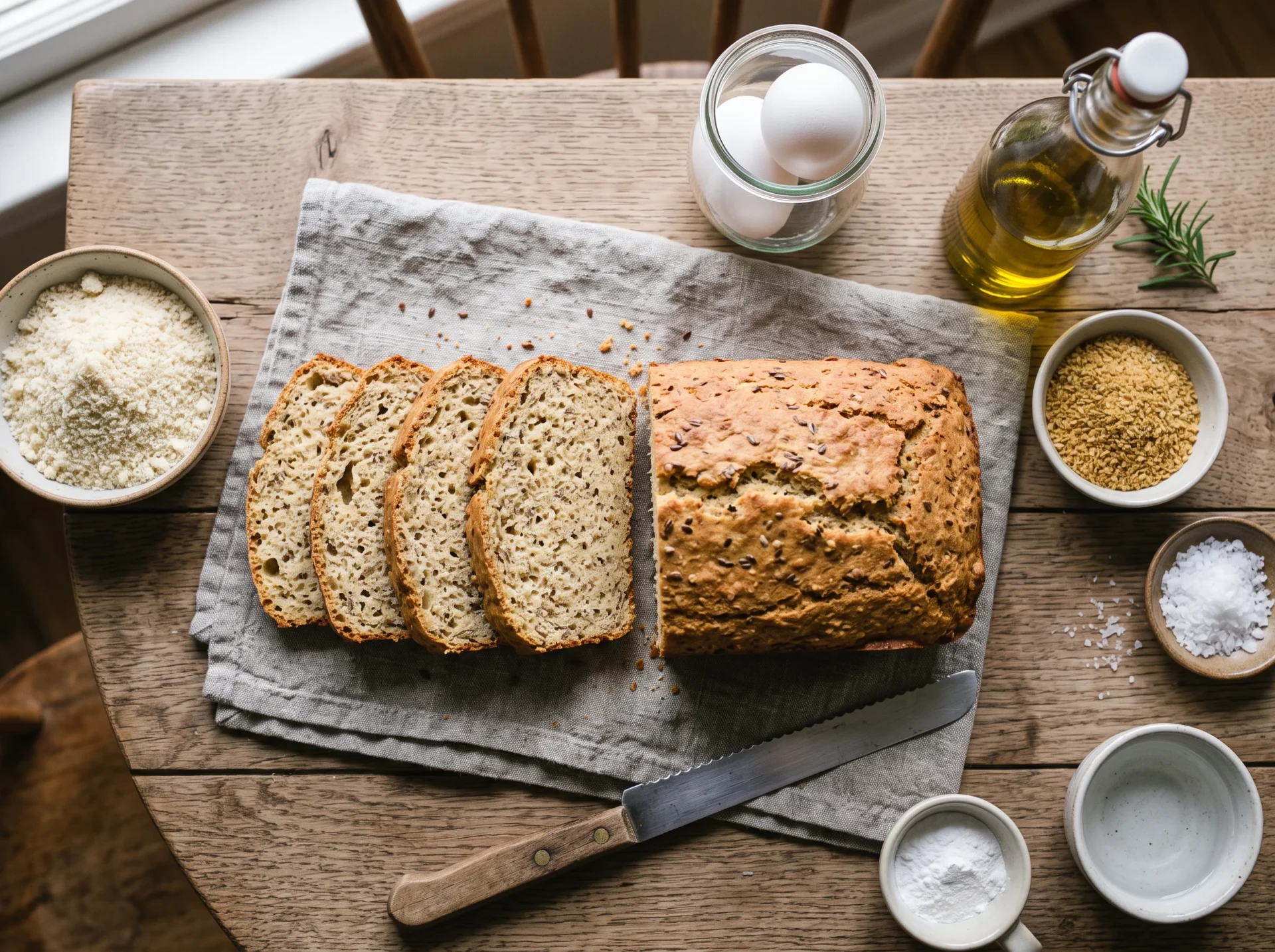 Ingredients for dairy free keto bread with olive oil