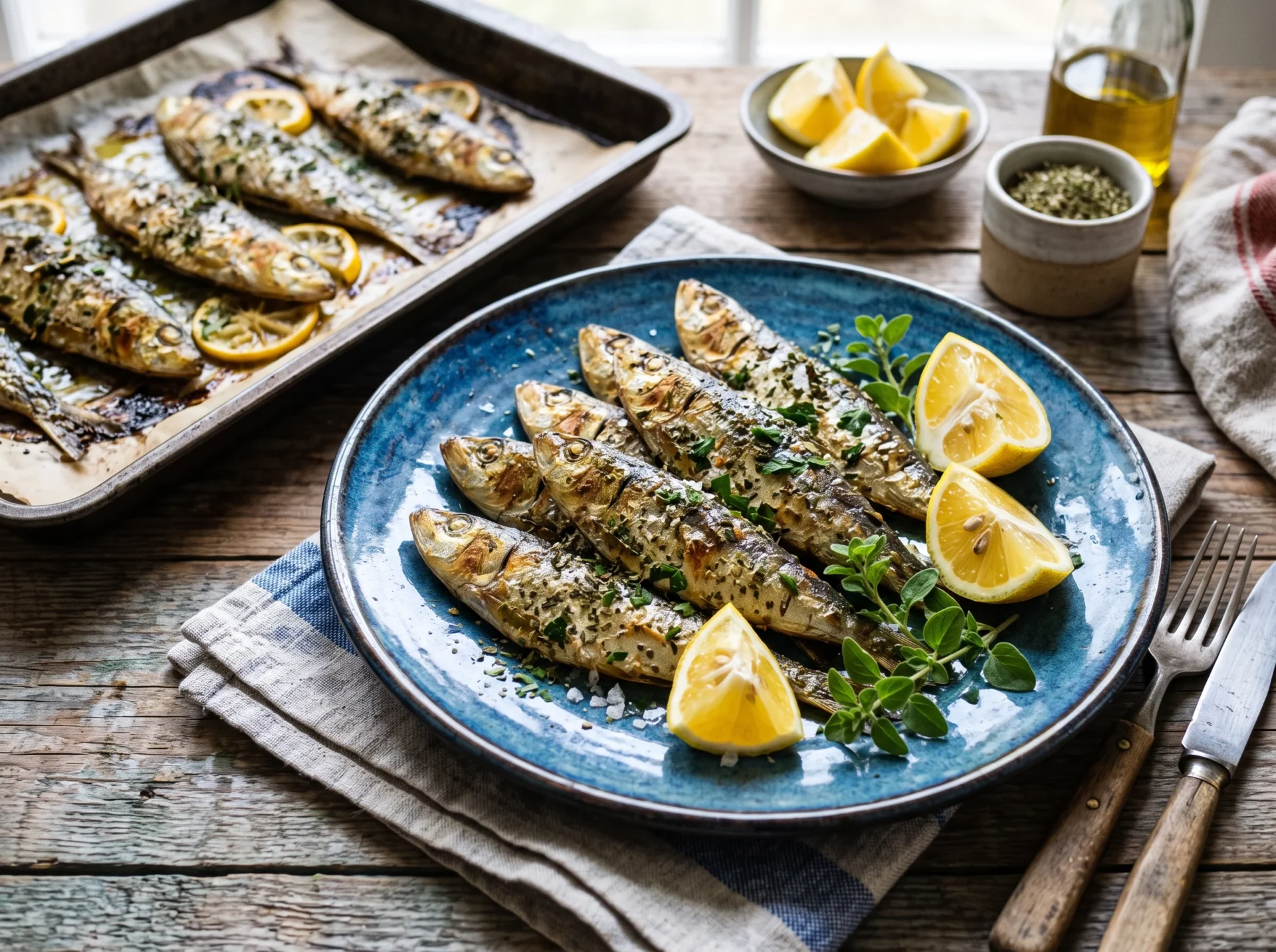 Cooking Greek Roasted Sardines with Lemon Garlic and Oregano